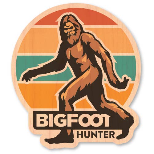 Wood Sticker - Bigfoot Hunter for wholesale by Morris Magnets