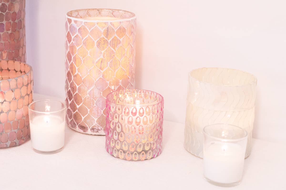 Anaya Home - Wholesale Votive Candle - Technicolor Mosaic Glass Votive + Vase3