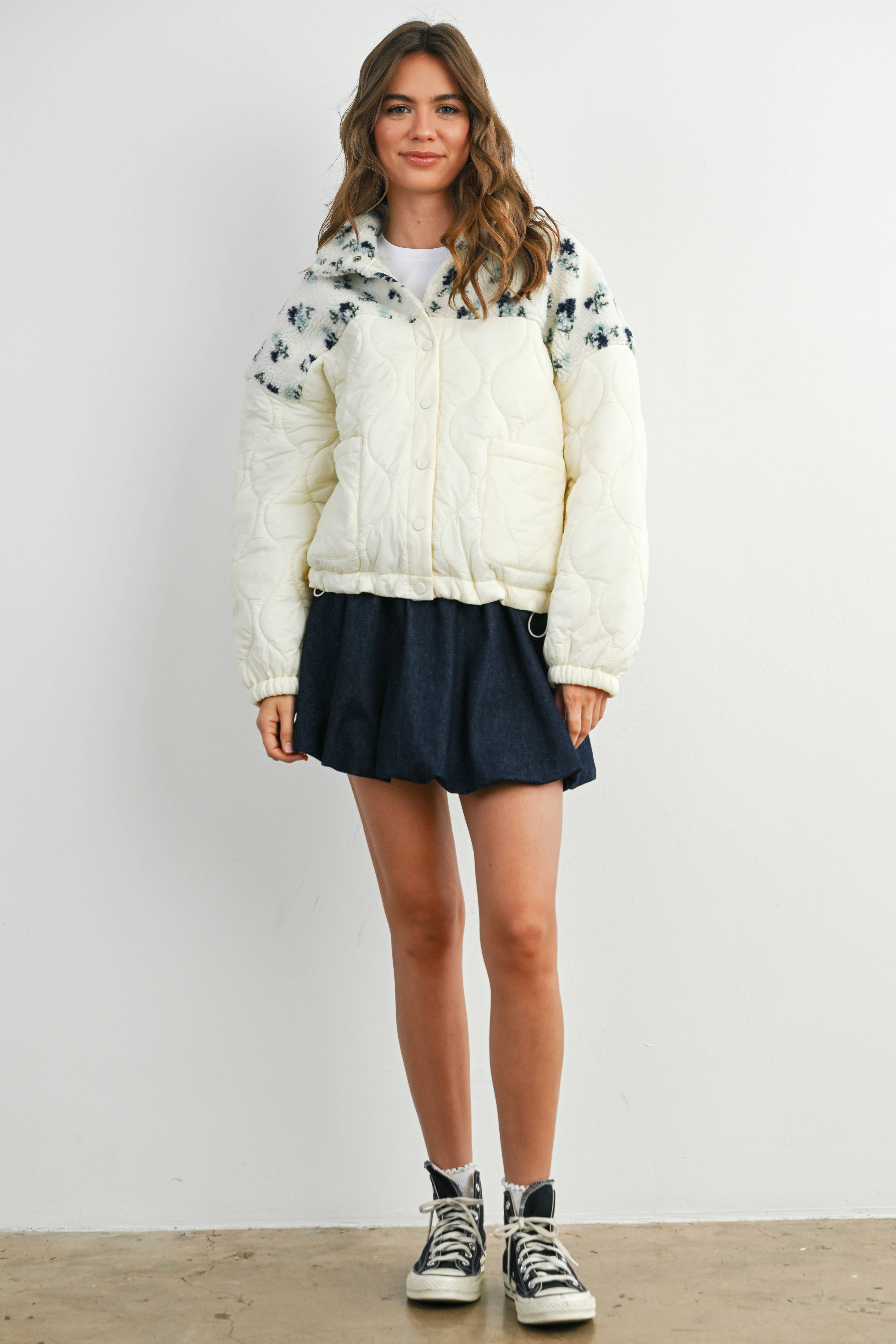 BUTTERMELON - Vente Veste – femme - Veste matelassée à manches longues à fleurs - BMJ78580