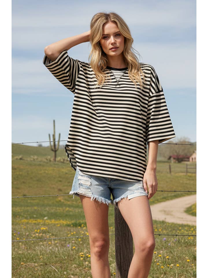 Sewn and Seen - Wholesale Tunic - Women's - STRIPED OVERSIZED SHORT SLEEVE TOP 4
