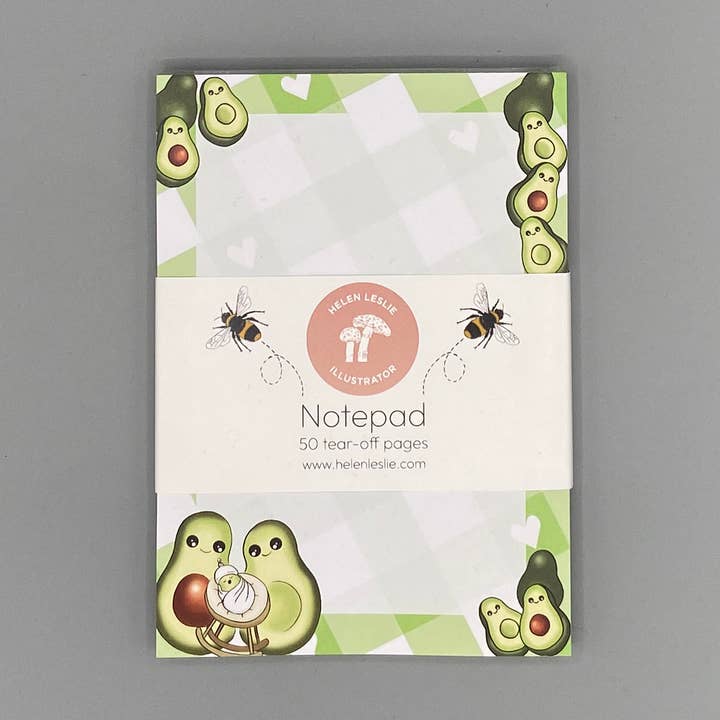 A6 notepad - Avocados for wholesale by Helen Leslie Illustrator