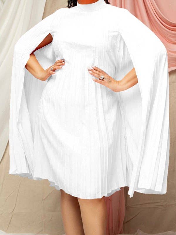 Aria Romance - Vente Robe – femme - Robe trapèze plissée à manches cape1