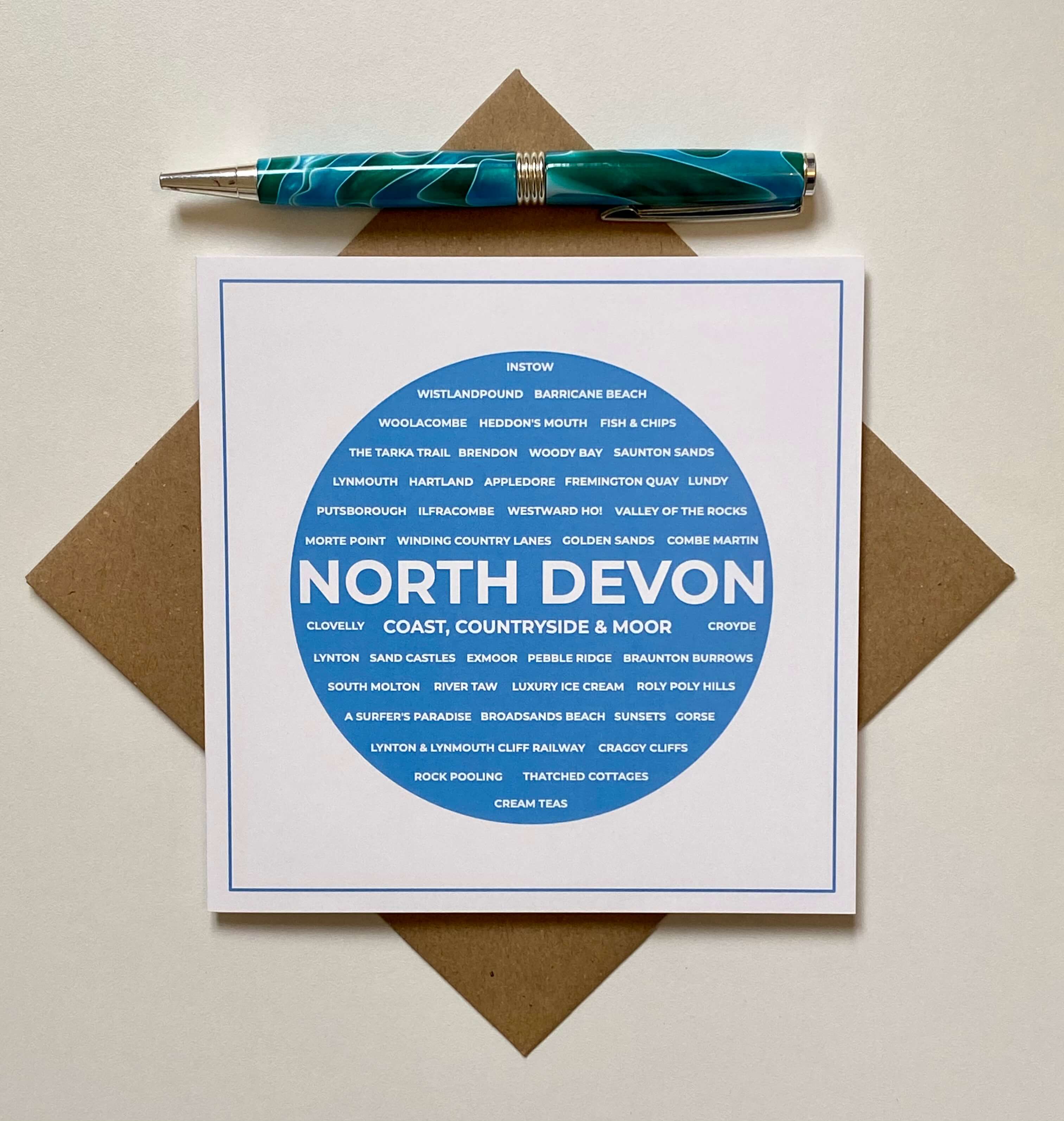 Latitude 50 Living – wholesale Everyday greeting card – North Devon Typography Card - 'Coast, Countryside & Moor'2