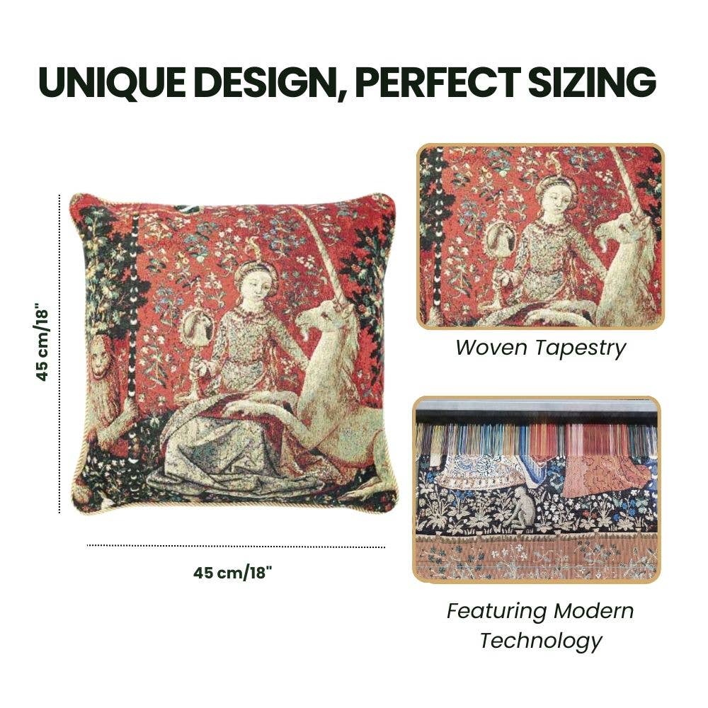 SignareArt - Vente Housse de coussin - CCOV-ART-LU-SI | LA DAME À LA LICORNE SENS DE LA VUE Taie d'oreiller/HOUSSE DE COUSSIN | DESIGN DÉCORATIF MODE MAISON OREILLER 45X45 CM4