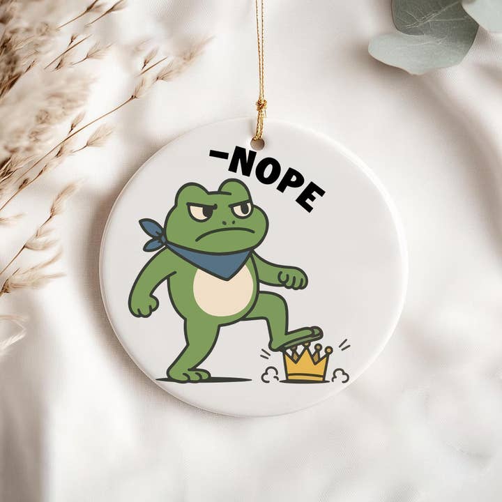 Embrova - Wholesale Ornament - No Kings Portland Frog Ornament, Funny Activist Xmas Decor1