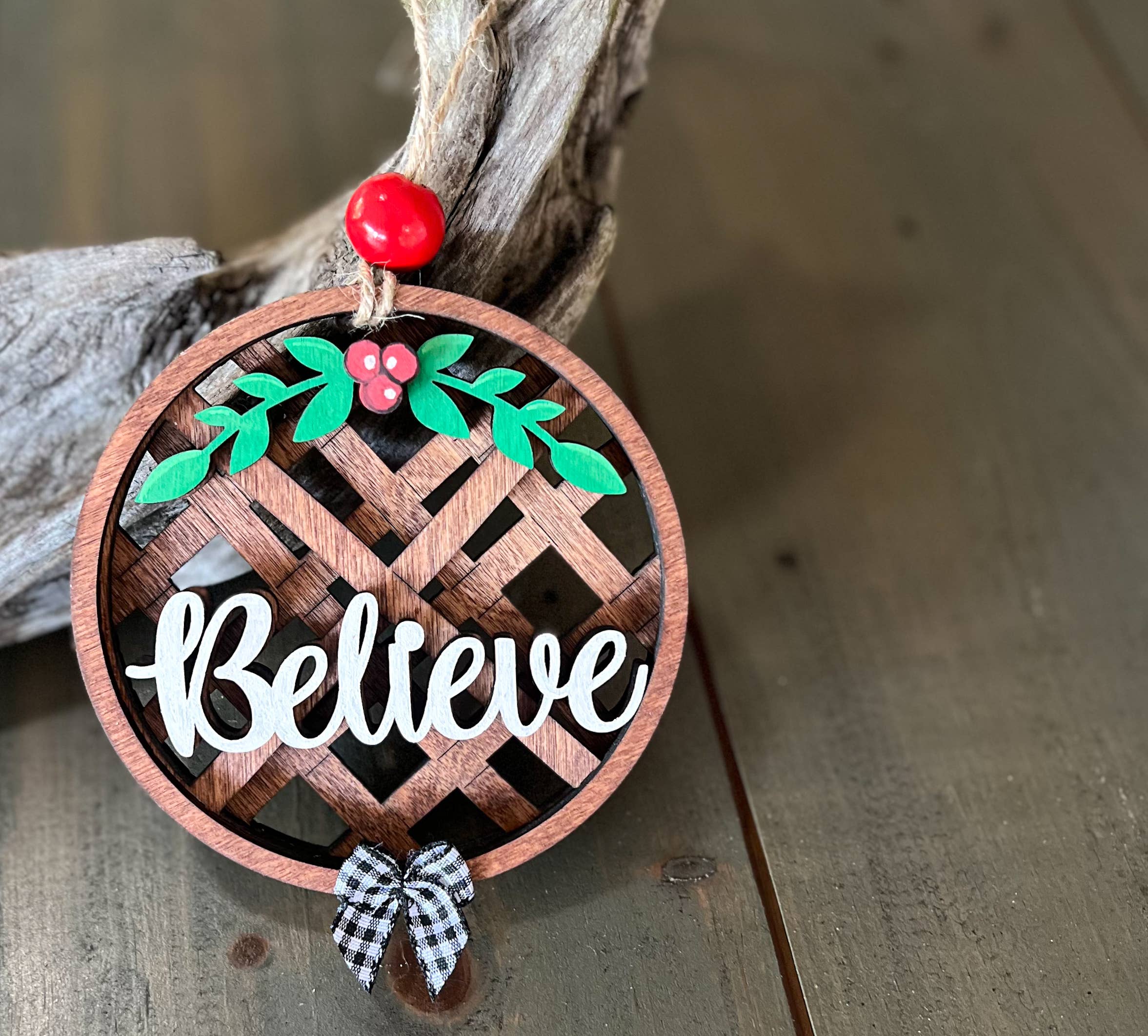 OBX Prep - Wholesale Ornament - Wood Basket Look Believe Merry Christmas Christmas Ornament8