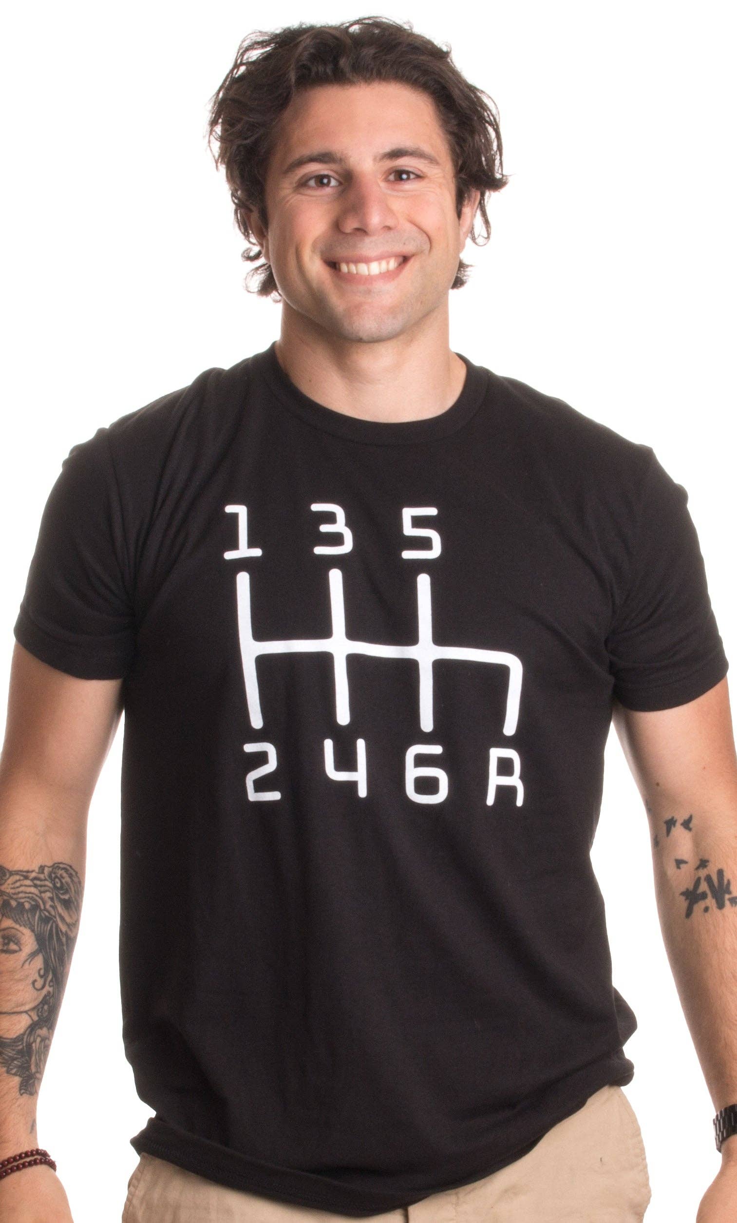 Black 6 Speed Manual Shift Pattern Racing T-shirt Men's/Unisex for wholesale on Faire0