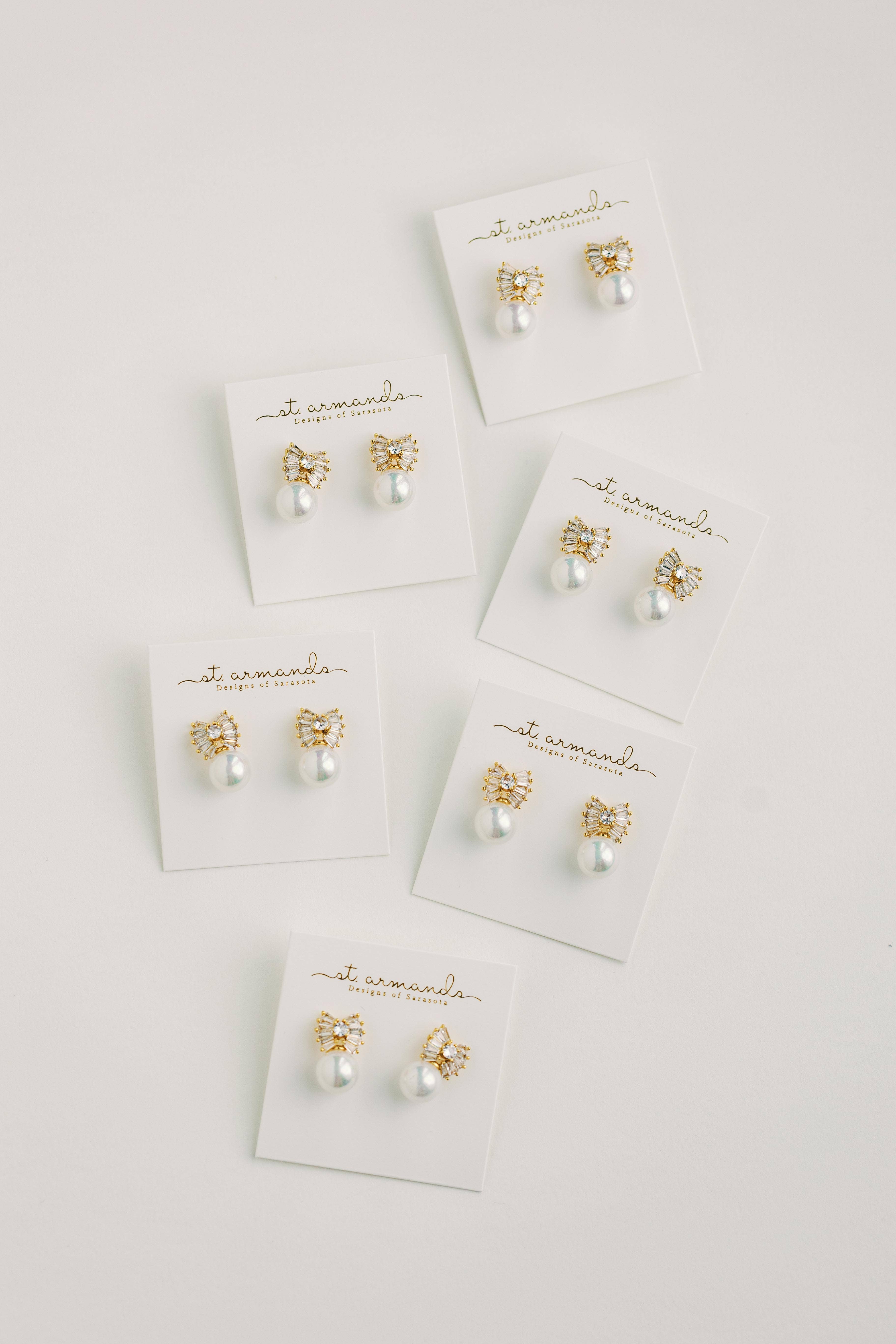 St Armands Designs of Sarasota - Wholesale Dangle Earrings - Gold Pearl Sparkler Holiday Statement Bow Earrings3