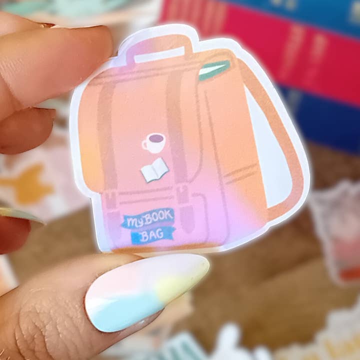 Waterproof Holographic Sticker - Backpack with Books for wholesale by La baleine qui embosse