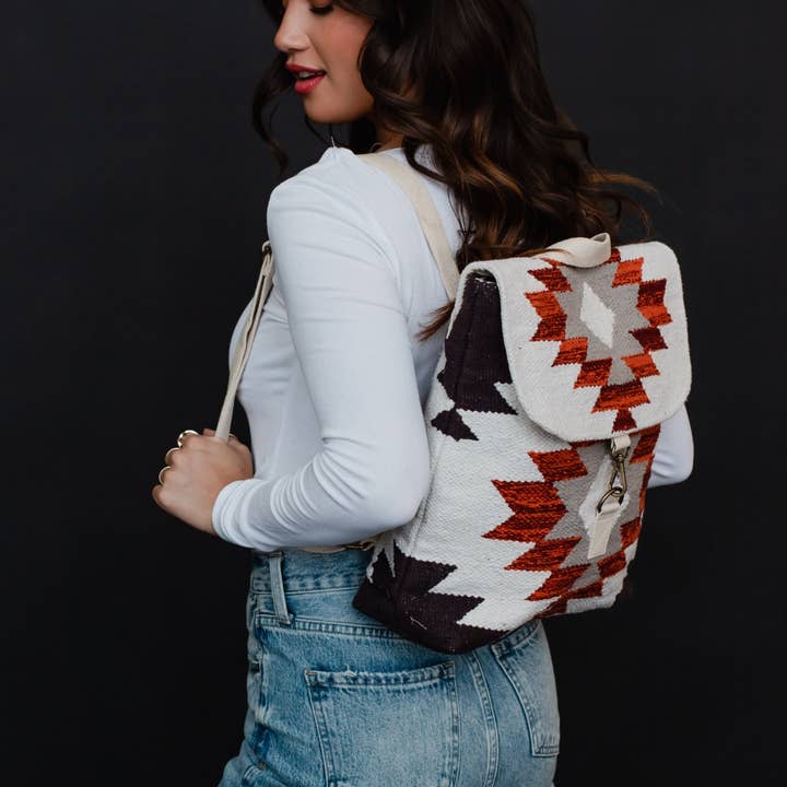 Panache Apparel Co. - Wholesale Backpack - Women's - Cream, Brown & Rust Aztec Backpack