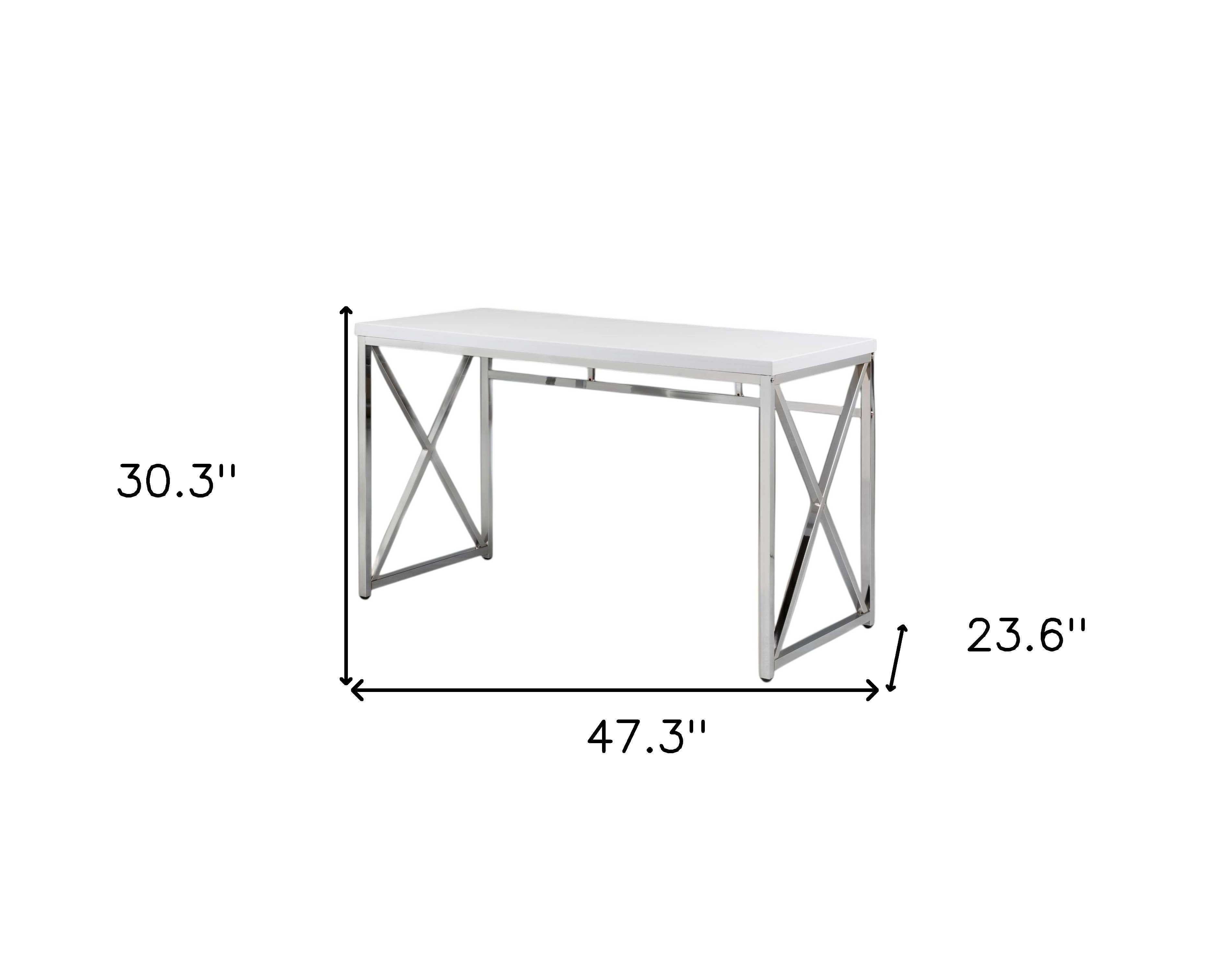 HomeRoots – wholesale Desk drawer – 47" White and Silver Wood and Metal Computer Desk2