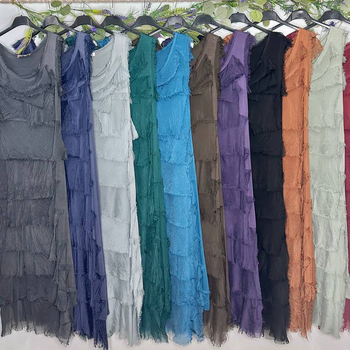 Silk Maxi Ruffle Dress Fall Colors
No Tariffs Will Be Added for wholesale by Karamel Collection