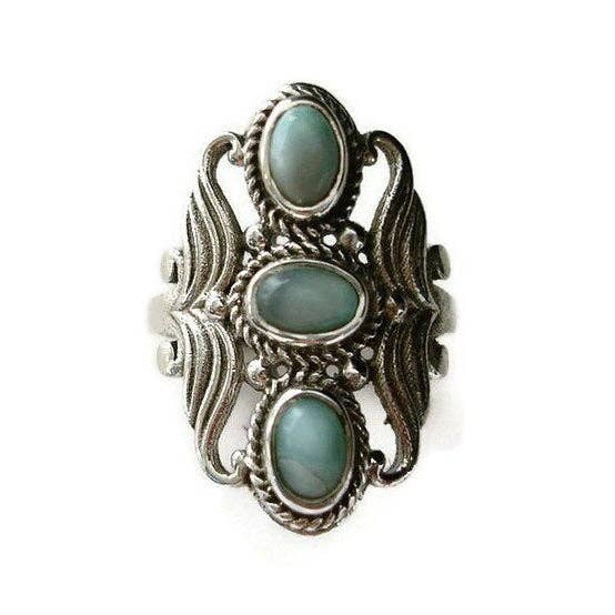 Mistry Gems - Wholesale Cocktail/Statement Ring - Boho Long Larimar Sterling Silver Ring, R27L