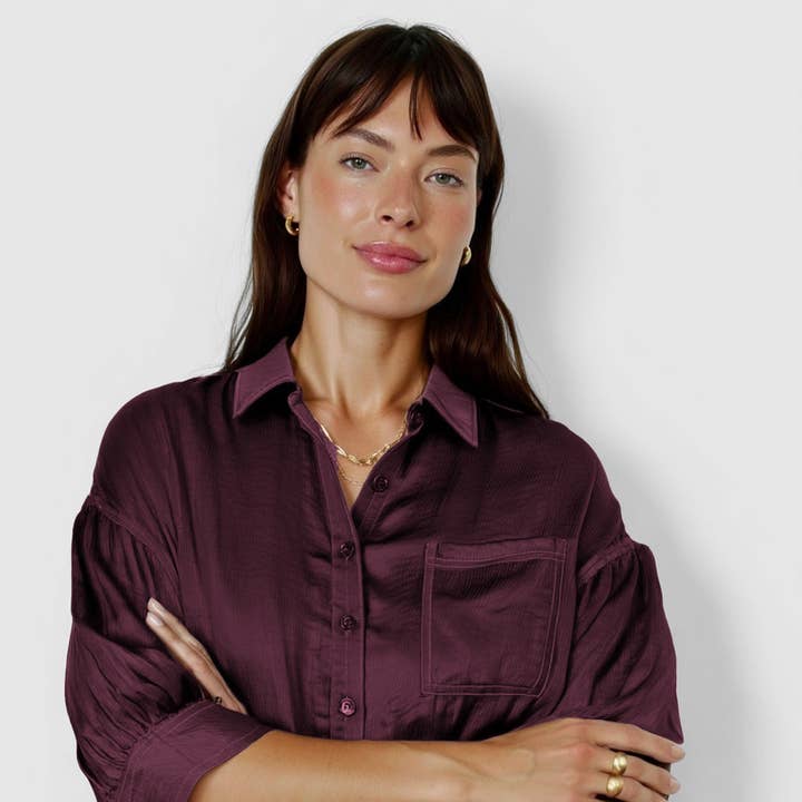 Naked Zebra - Wholesale Blouse - Women's - Oversized 3/4 Sleeve Button Up Blouse1