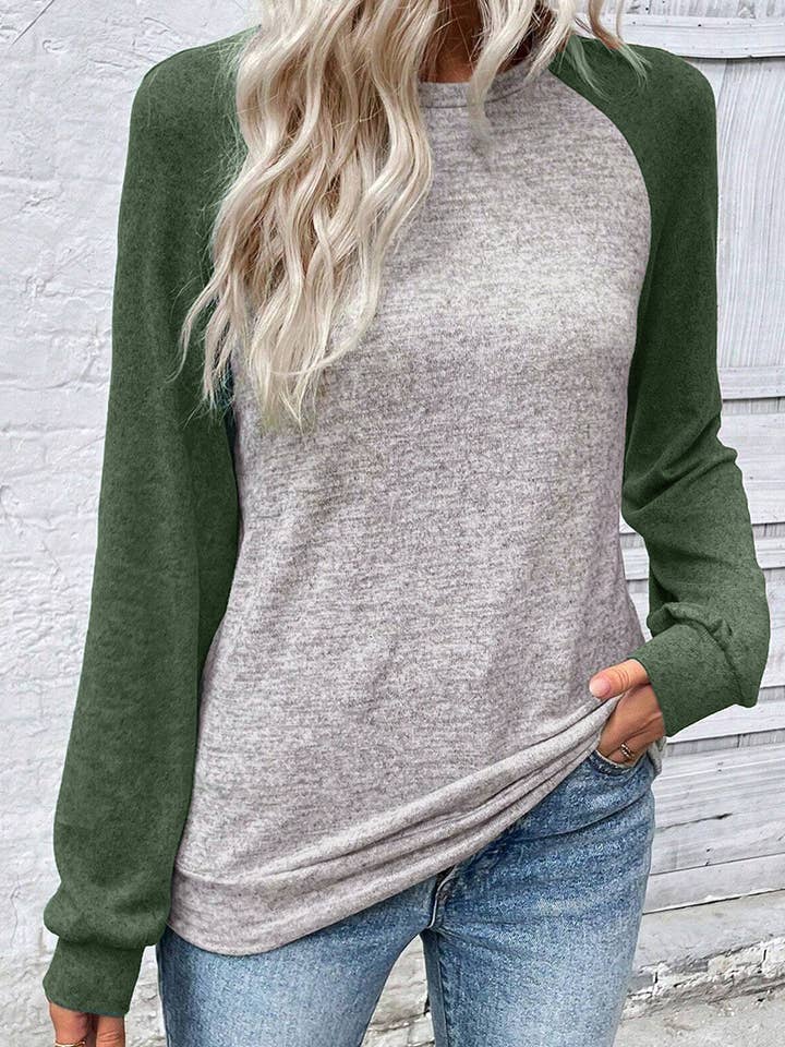 Evergreen Colorblock Raglan Long Sleeve T Shirt for wholesale on Faire2