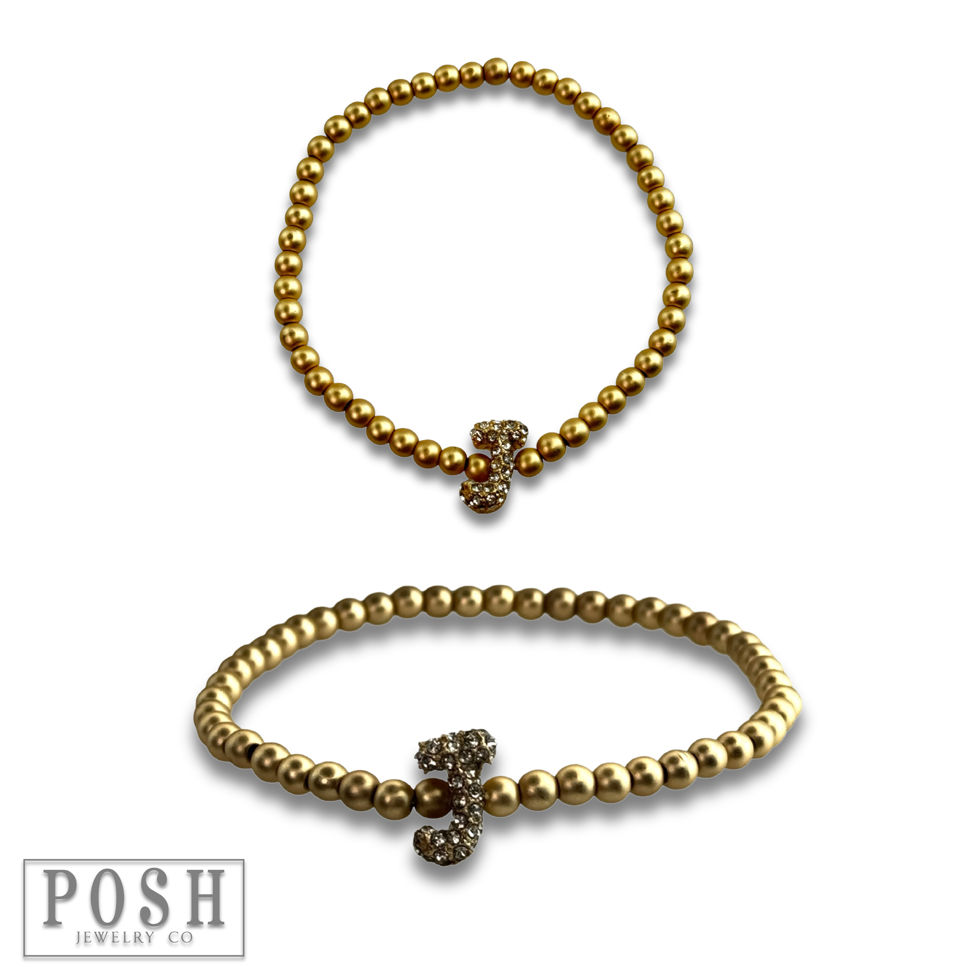 Pink Panache Brands - Wholesale Beaded Bracelet - Bead bracelet with rhinestone inital12