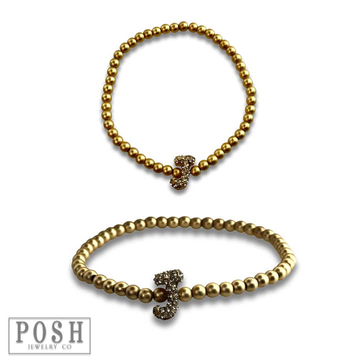 Pink Panache Brands - Wholesale Beaded Bracelet - Bead bracelet with rhinestone inital12