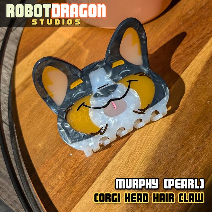 Murphy Pearl Corgi Head Hair Claw for wholesale by Robot Dragon Studios