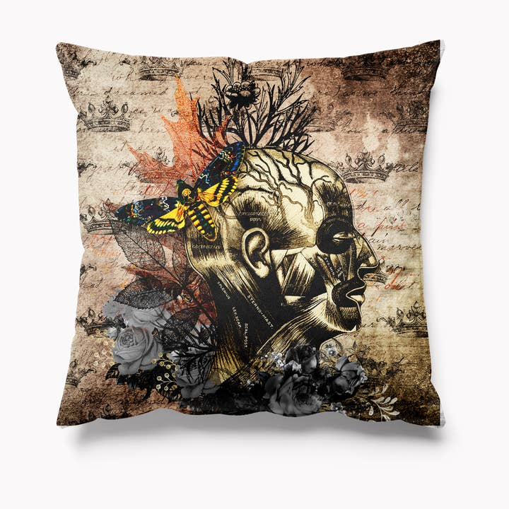 Weird Skull Flowers Insects Floral Velvet Cushion for wholesale by Kitsch Republic