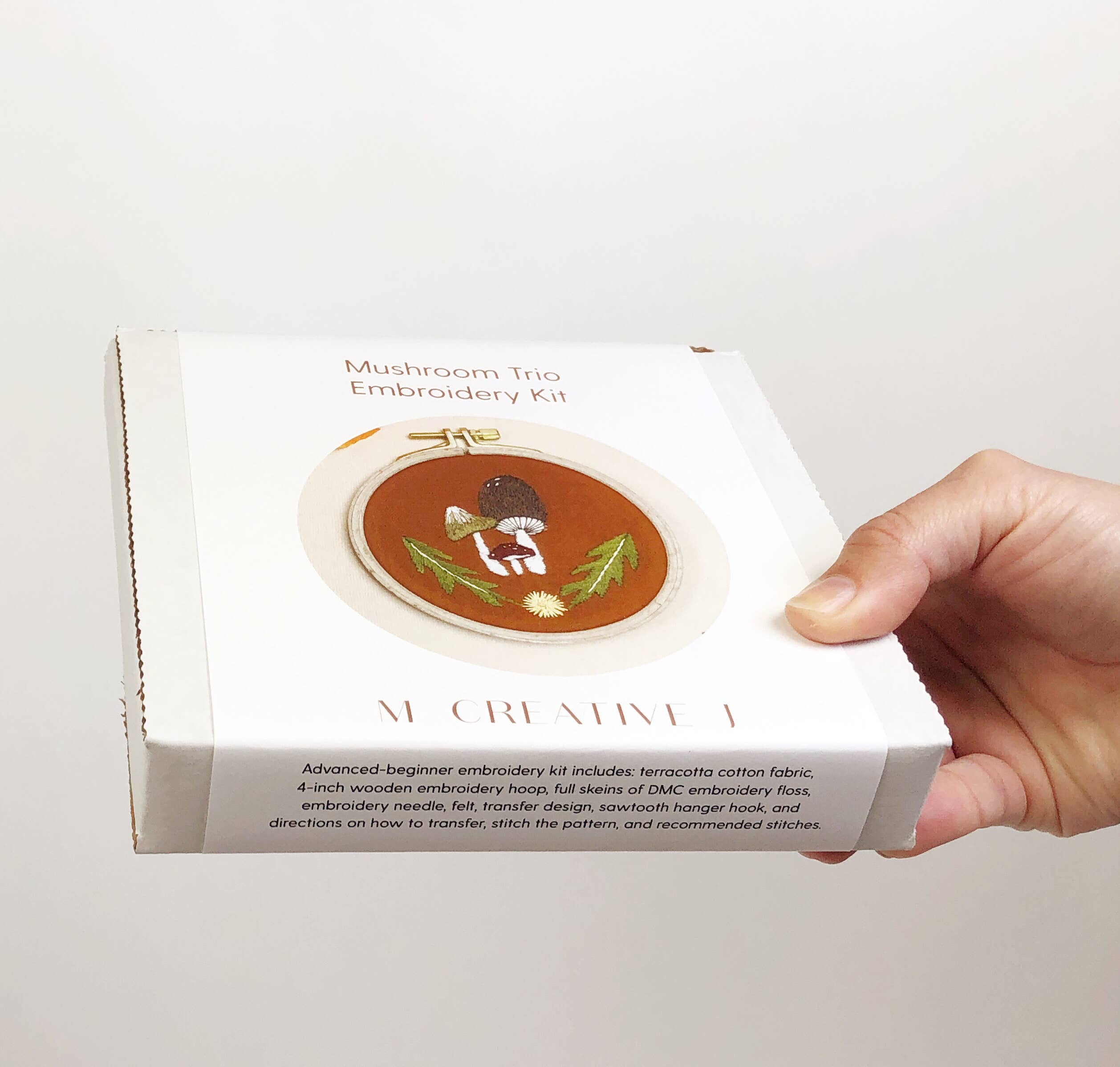 MCreativeJ – wholesale Embroidery/cross-stitch supplies – Mushroom Trio - Intermediate Hand Embroidery DIY Craft Kit4