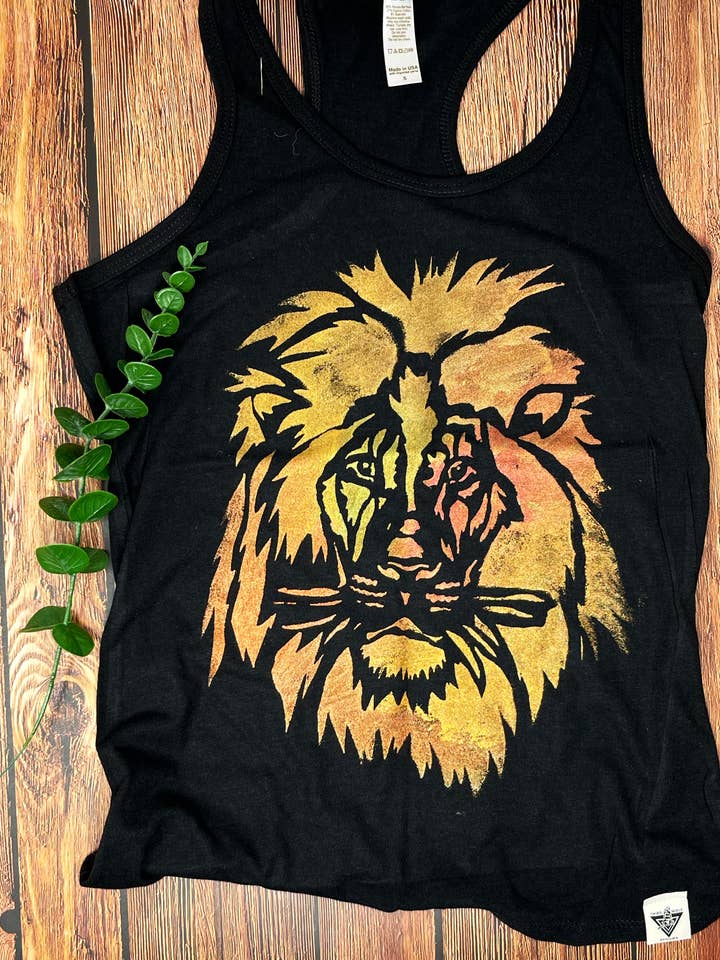 Lion Hand Painted Women's Yoga Tank for wholesale by Third Wolf Designs