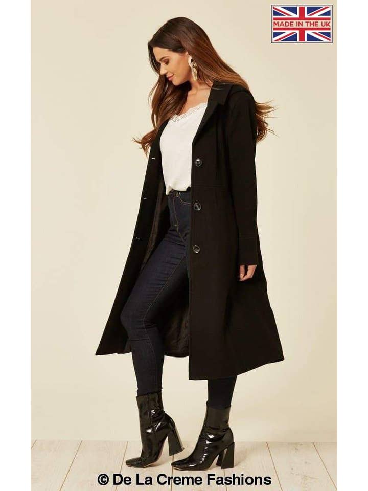 De La Creme Fashions - Vente Manteau – femme - Manteau mi-long à capuche en laine et cachemire Beatrice22