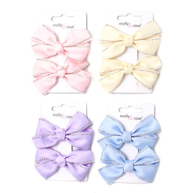 Card of 2 Pastel bow hair clips for wholesale by Inca UK