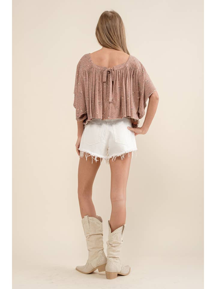 LIGHT OLIVE 22105T - Garment Washed Shirred Crop Jersey Knit Top for wholesale on Faire13