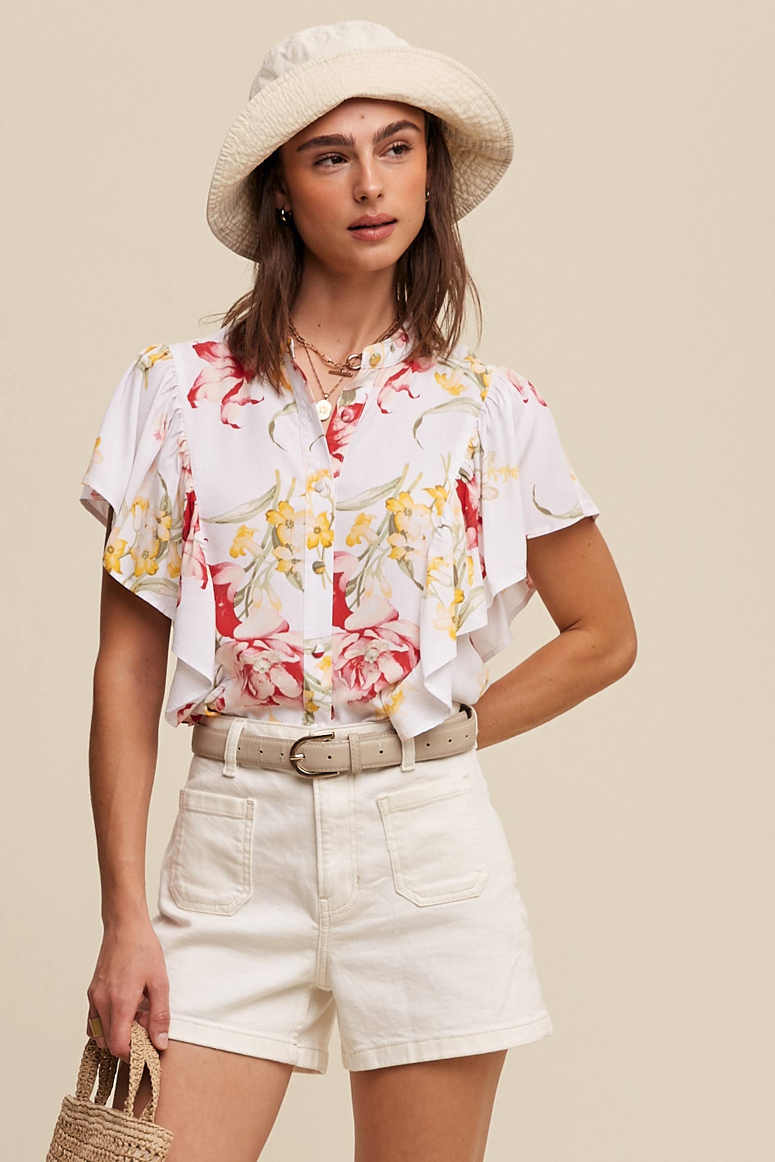 Listicle - Wholesale Blouse - Women's - Floral Flutter Sleeve Blouse2