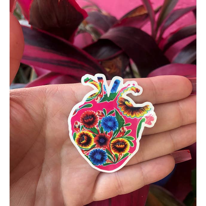 Very That - Wholesale - Pink Oil Cloth Corazon | Heart Sticker | by Very That Sticker Water Resistant Sticker | Vinyl