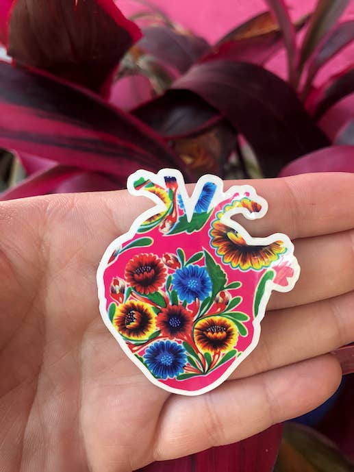 Pink Oil Cloth Corazon | Heart Sticker | by Very That Sticker Water Resistant Sticker | Vinyl for wholesale by Very That
