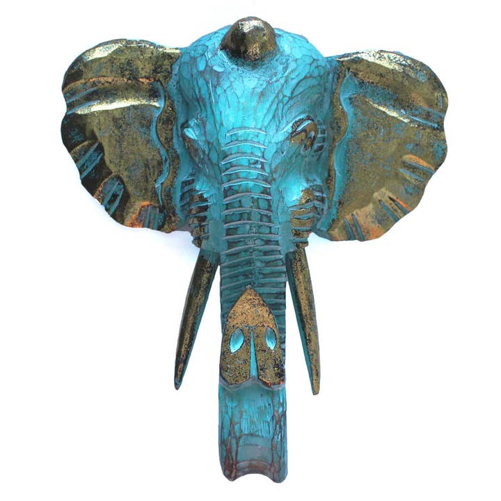 Big Elephant Head - Gold and Turquoise for wholesale by AW Artisan