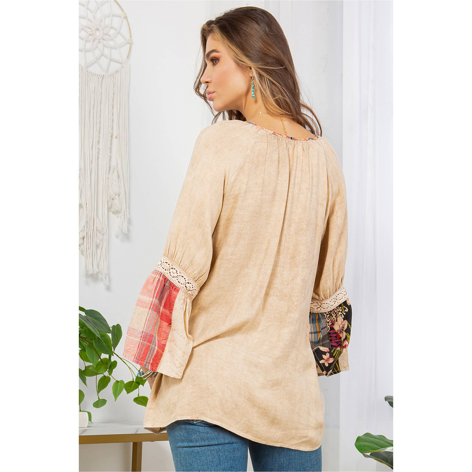 Young Threads - Wholesale Tunic - Women's - Peasant Top with Print Checks Patchwork (New Color)3