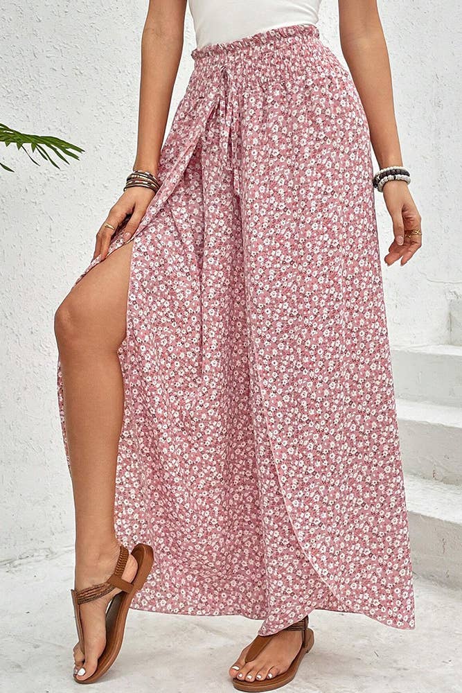 UNISHE - Wholesale Pants - Women's - Printed Split High Waist Wide Leg Pants AXR0993