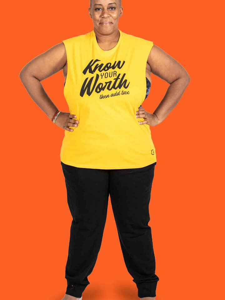 Know Your Worth Low Cut Muscle T-Shirt für den Großhandel von GRRRL