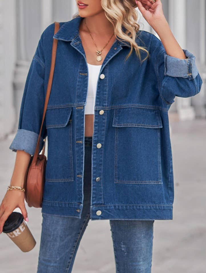 Rosa Clothing - Wholesale Denim Jacket - Women's - Vintage Classic Large-Pocket Loose Denim Jacket4