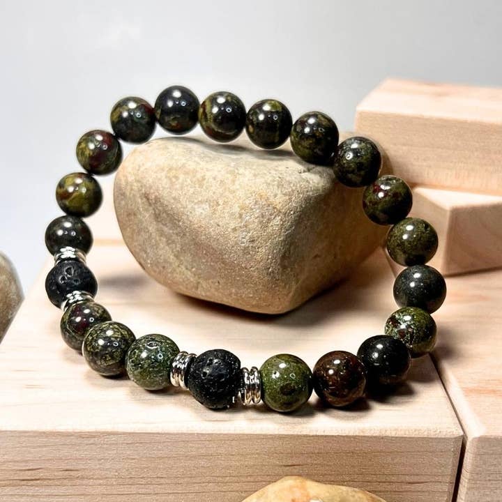 10mm Dragon's Blood & Lava Gemstone Mala Bracelet for wholesale by One Zero Eight