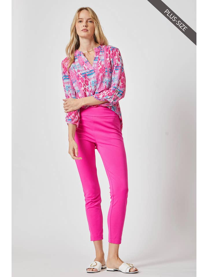 Teal Pink PLUS 3/4 Sleeve LIZZY MEDALLION Wrinkle Free Blouse for wholesale on Faire