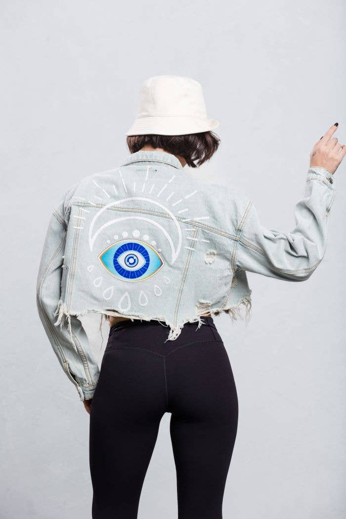 Trio Urban - Wholesale Denim Jacket - Women's - Stay Positive Eye Crop Denim Jacket4