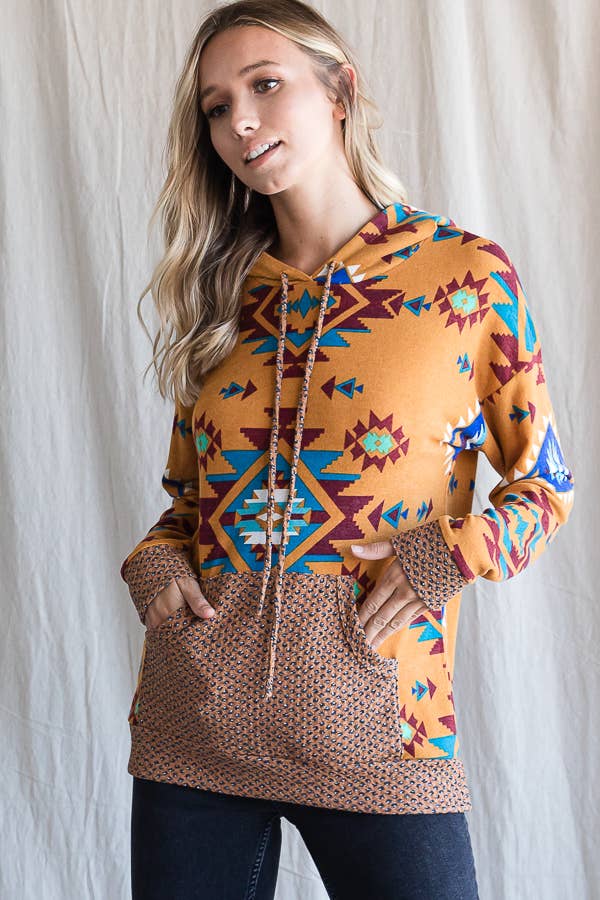 7th Ray – wholesale Hoodie – Women's – Aztec Print Drawstring Women's Hoodie T43376