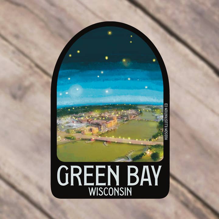 Green Bay Wisconsin sticker/magneet/print/briefkaart voor wholesale door Hudson Illustration Co - About Town Co