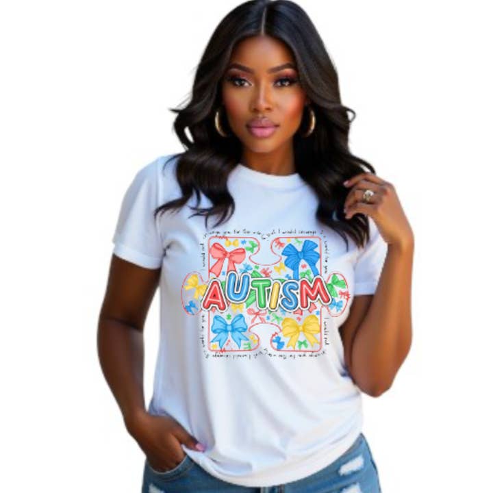 The Candy Collections - Wholesale T-Shirt (Graphic) - Women's - Autism Awareness puzzle bow tshirt mom tee shirt0