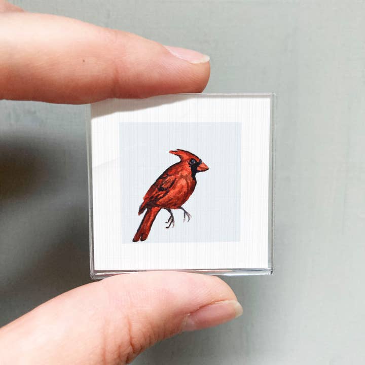 Cardinal Mini Art Print - 1.5"-2.5" Framed for wholesale by Mick's Art Goods