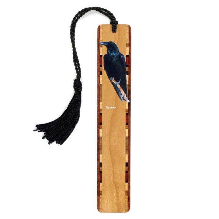 Raven Bird (Double Sided) Handmade Wooden Bookmark for wholesale by Mitercraft