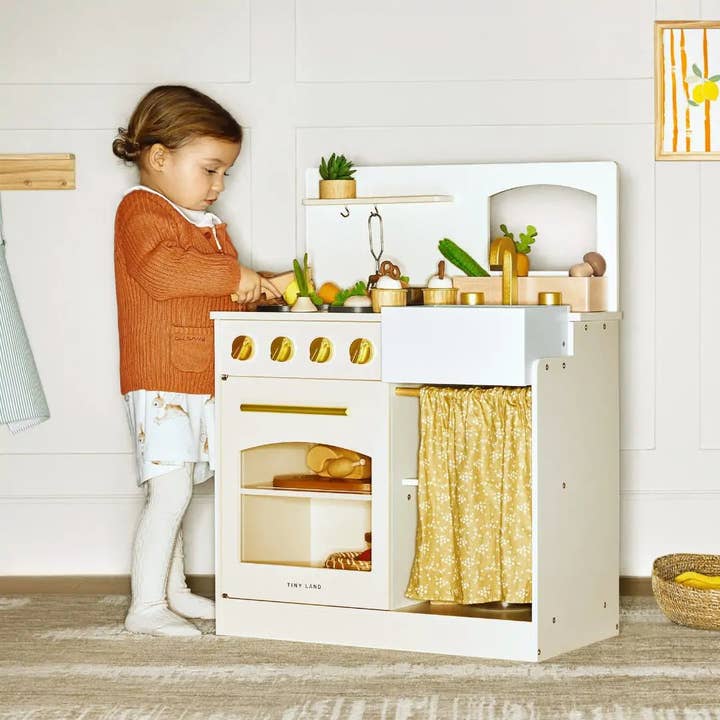 Michael Meredith Inc - Wholesale Toy Set - Kids - Tiny Land® Wooden Play Kitchen for Toddlers - Honey Kitchenette Pretend Cooking Set1