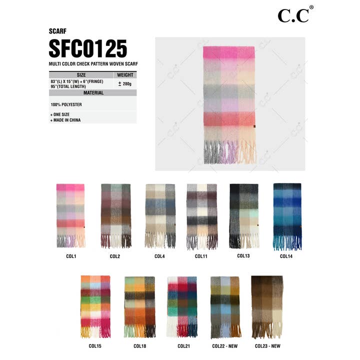 Hana - Wholesale Scarf - Women's - C.C Multi Color Block Plaid Check Pattern Woven Winter Scarf21