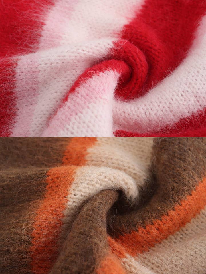 CUBIC - Wholesale Cardigan - Women's - Striped Color Block Wool Knit Cardigan With Scarf6