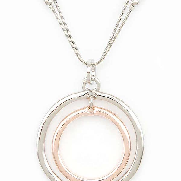 Artini Accessories - Wholesale Pendant/Charm Necklace - Metal Beads & 2 Tone Hoops Pendant Necklace Set1