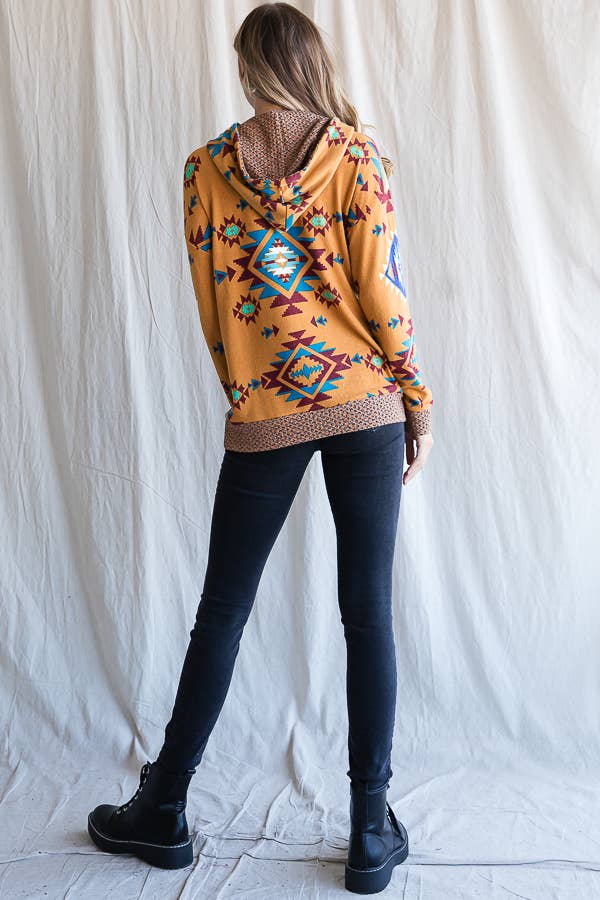 7th Ray – wholesale Hoodie – Women's – Aztec Print Drawstring Women's Hoodie T43379