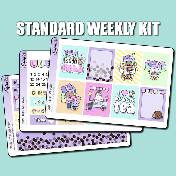 Let's Get Boba Vertical Weekly Sticker Kit for wholesale by Shine Sticker Studio